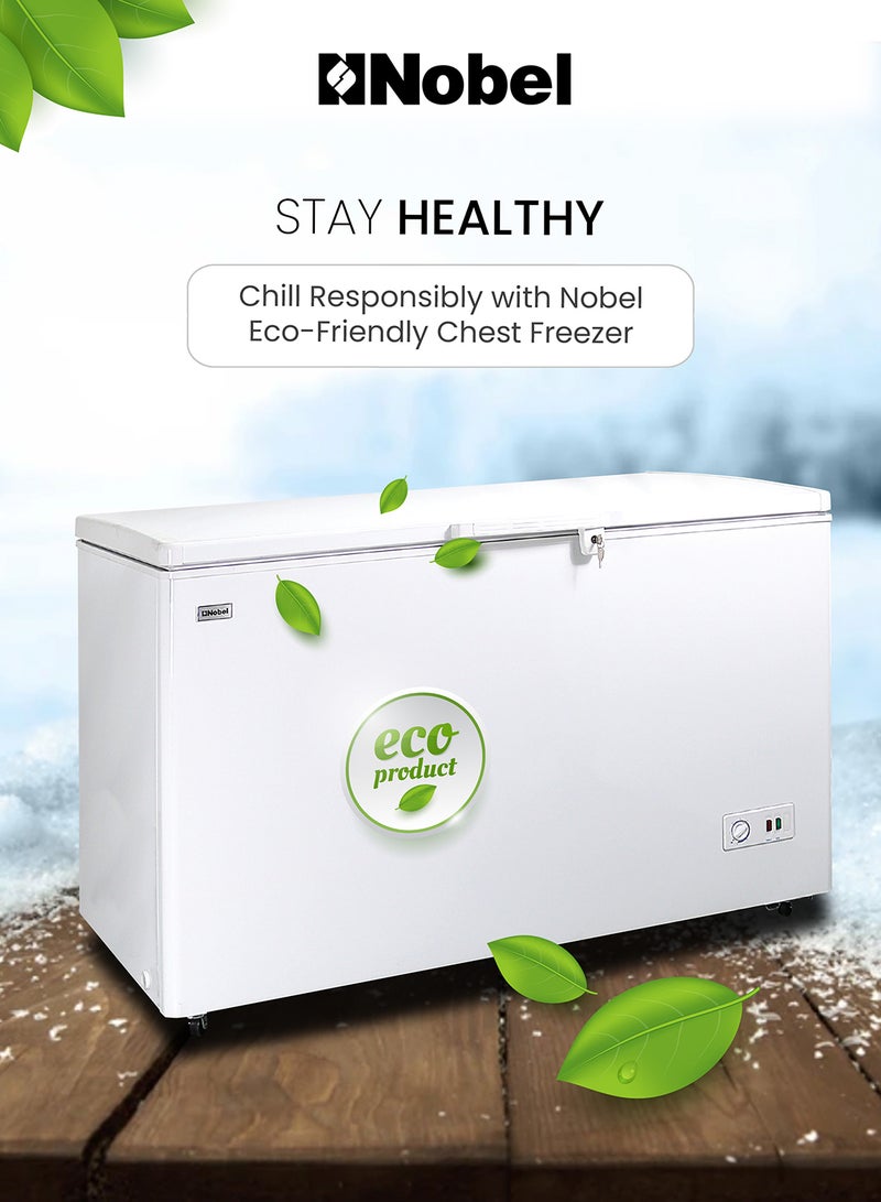 Nobel - 350L Gross Capacity Single Door Showcase Chiller, Adjustable Thermostat, R600a Refrigerant, Aluminum Interior with Slide Partition, Inner Light, Fast Freezing, Castor Wheels, Lock & Key, Outside Condenser, Convenient Cooling Solution 0 W NCF350 White - Image 1