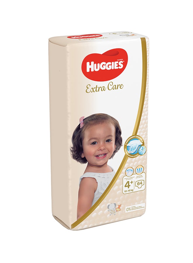 Huggies Extra Care, Size 4+, 10-16 kg, Jumbo Pack, 64 Diapers  - Image 1