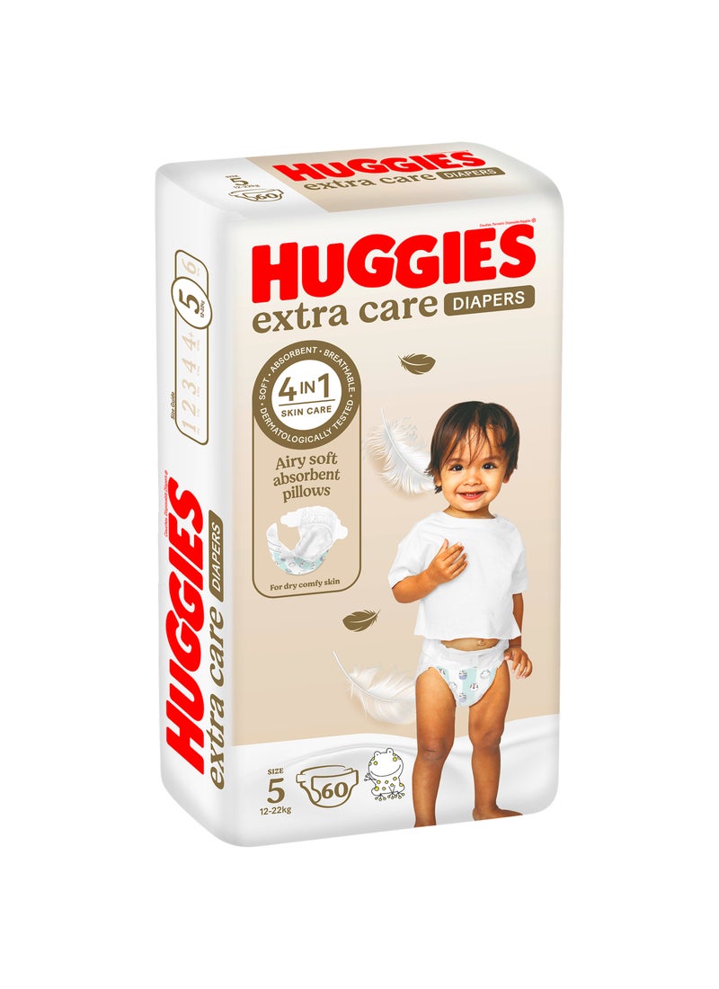 هجيز حفاضات أطفال من إكسترا كير، مقاس 5، 12 - 22 كجم، 60 قطعة - عبوة ضخمة، عناية لطيفة بالبشرة، مادة قابلة للتنفس - Image 2