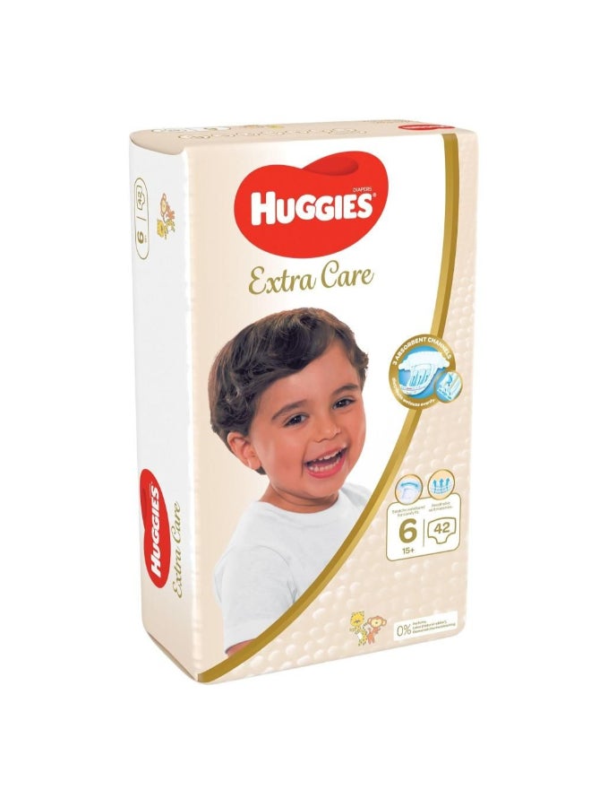 هجيز حفاضات أطفال أكسترا كير من مادة جيدة التهوية، مقاس 6، لوزن 15+ كجم، عدد 42 حفاضاً - عبوة اقتصادية، عناية لطيفة بالبشرة - Image 1