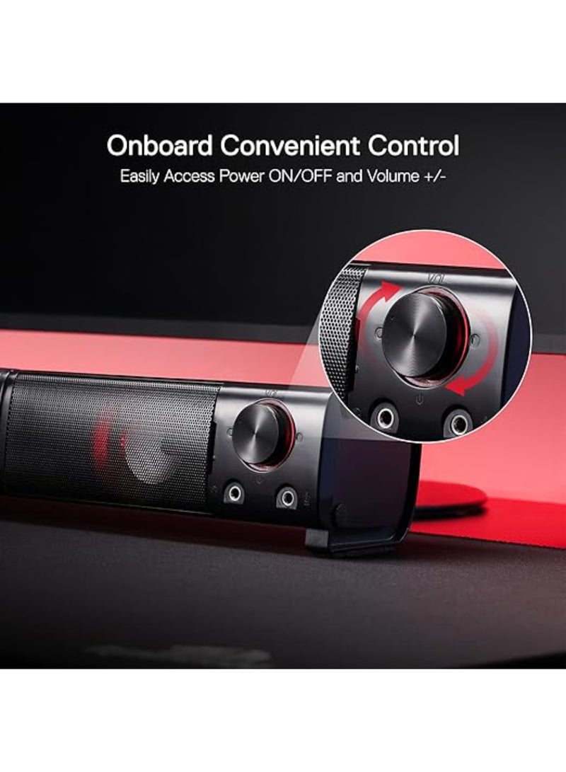 REDRAGON - GS550 ORPHEUS PC Gaming Speakers 2.0 Channel Stereo Desktop Computer Sound Bar with Compact Maneuverable Size Headphone Jack Quality Bass and Decent Red Backlit USB Powered w/ 3.5mm Cable - Image 1