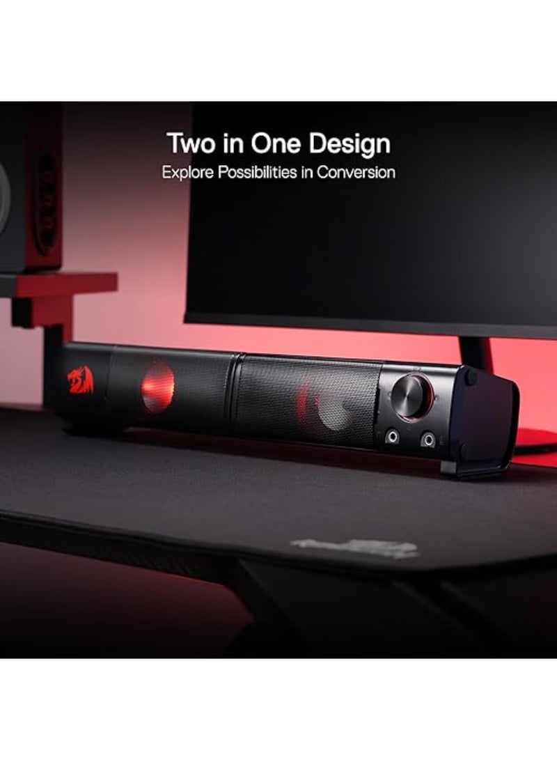 REDRAGON - GS550 ORPHEUS PC Gaming Speakers 2.0 Channel Stereo Desktop Computer Sound Bar with Compact Maneuverable Size Headphone Jack Quality Bass and Decent Red Backlit USB Powered w/ 3.5mm Cable - Image 1