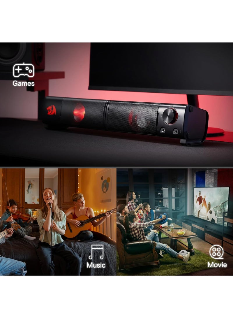 REDRAGON - GS550 ORPHEUS PC Gaming Speakers 2.0 Channel Stereo Desktop Computer Sound Bar with Compact Maneuverable Size Headphone Jack Quality Bass and Decent Red Backlit USB Powered w/ 3.5mm Cable - Image 1