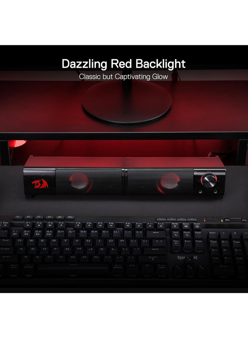 REDRAGON - GS550 ORPHEUS PC Gaming Speakers 2.0 Channel Stereo Desktop Computer Sound Bar with Compact Maneuverable Size Headphone Jack Quality Bass and Decent Red Backlit USB Powered w/ 3.5mm Cable - Image 1