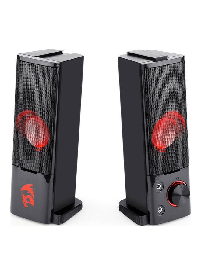 ريدراجون مكبرات صوت أورفيوس للألعاب للكمبيوتر المكتبي طراز GS550، ساوند بار مكتبي للكمبيوتر بقناتين وبتصميم حجمٍ صغير قابل للمناورة وجهير وبضوء خلفي أحمر لائق، يتم تشغيله عن طريق منفذ USB وبكابلات مقاس 3.5 مم - Image 1