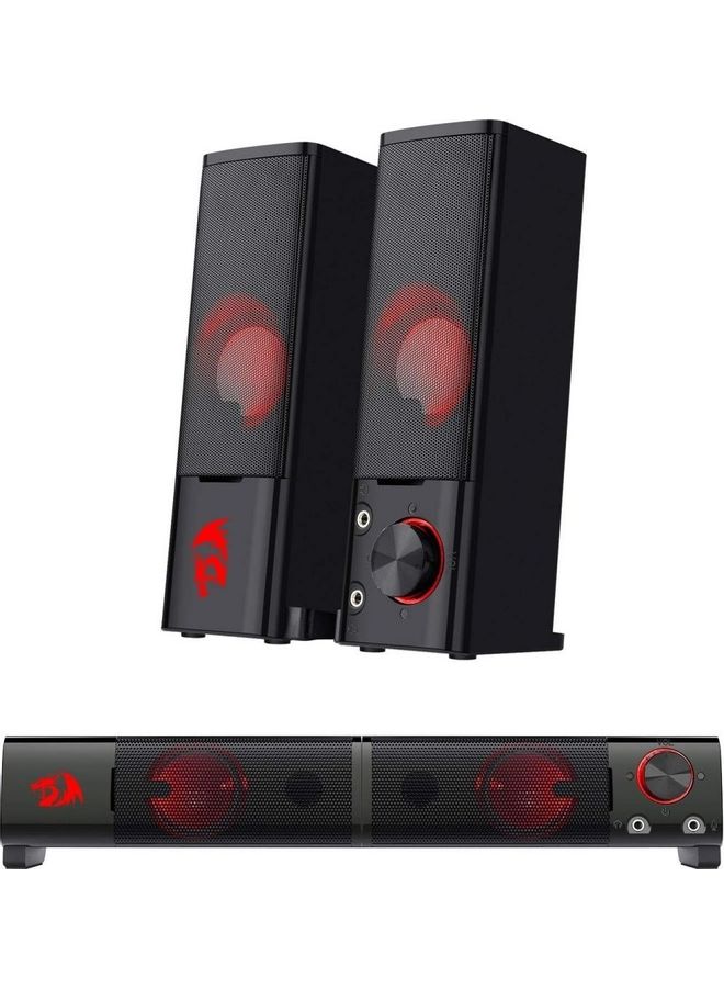 ريدراجون مكبرات صوت أورفيوس للألعاب للكمبيوتر المكتبي طراز GS550، ساوند بار مكتبي للكمبيوتر بقناتين وبتصميم حجمٍ صغير قابل للمناورة وجهير وبضوء خلفي أحمر لائق، يتم تشغيله عن طريق منفذ USB وبكابلات مقاس 3.5 مم - Image 2