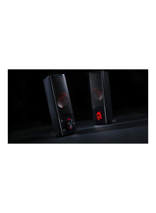 ريدراجون مكبرات صوت أورفيوس للألعاب للكمبيوتر المكتبي طراز GS550، ساوند بار مكتبي للكمبيوتر بقناتين وبتصميم حجمٍ صغير قابل للمناورة وجهير وبضوء خلفي أحمر لائق، يتم تشغيله عن طريق منفذ USB وبكابلات مقاس 3.5 مم - Image 3