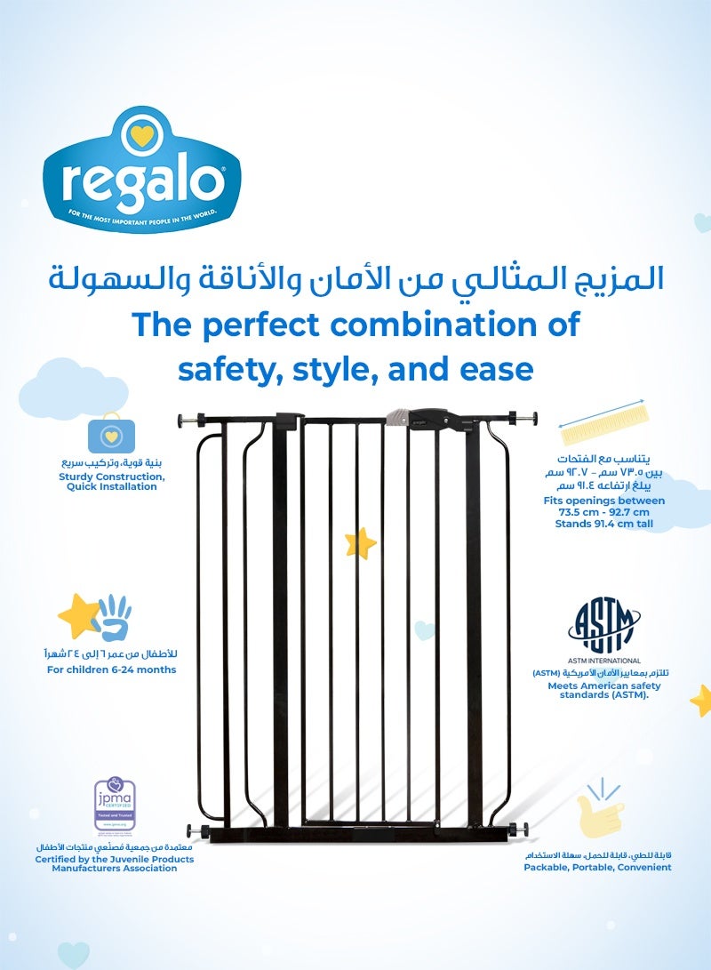 Regalo Easy Step Walk-Through Safety Gate | Adjustable Baby Gate for Doorways & Stairs | Fits 74-92.71 CM (29-36.5Inches) Wide | 104.14 CM (36 Inches) Tall | Pressure Mount | Secure & Durable - Image 4