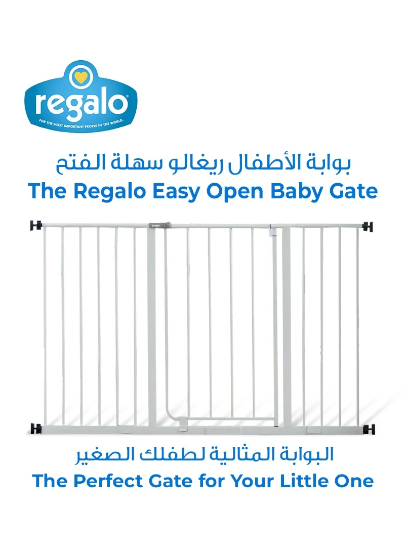 Regalo Easy Open Baby Gate | Adjustable | Fits Openings 74-119 CM (29-47 Inches) | Walk-Through Design | 76 CM (30 Inches) Tall | One-Hand Open Handle | Sturdy Metal Frame | 10 & 30 CM Extensions Included