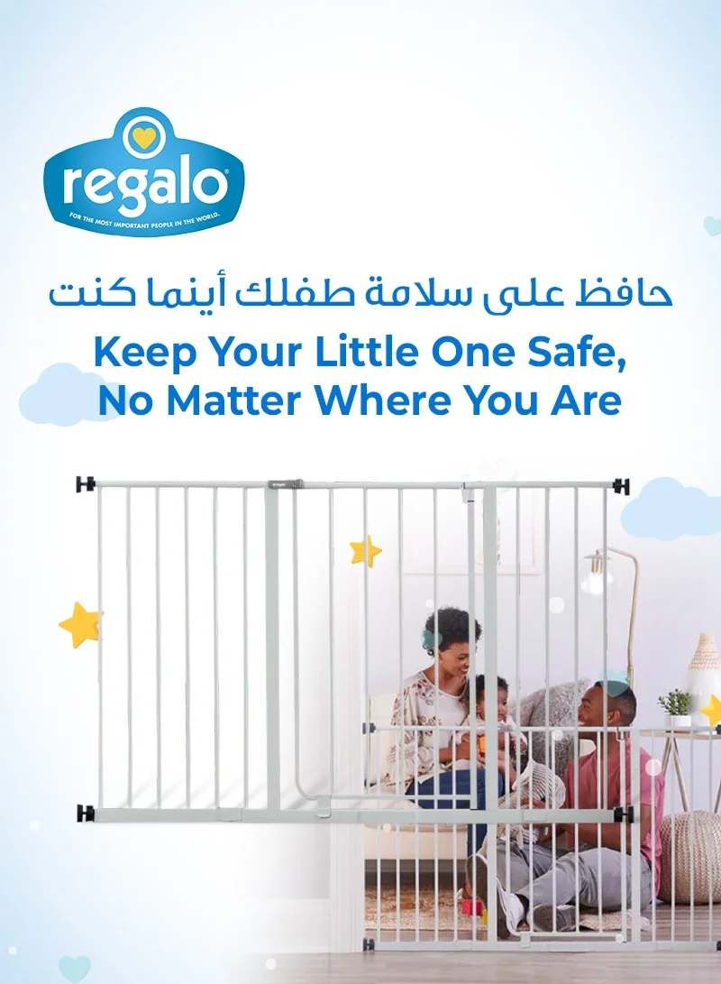 Regalo Easy Open Baby Gate | Adjustable | Fits Openings 74-119 CM (29-47 Inches) | Walk-Through Design | 76 CM (30 Inches) Tall | One-Hand Open Handle | Sturdy Metal Frame | 10 & 30 CM Extensions Included
