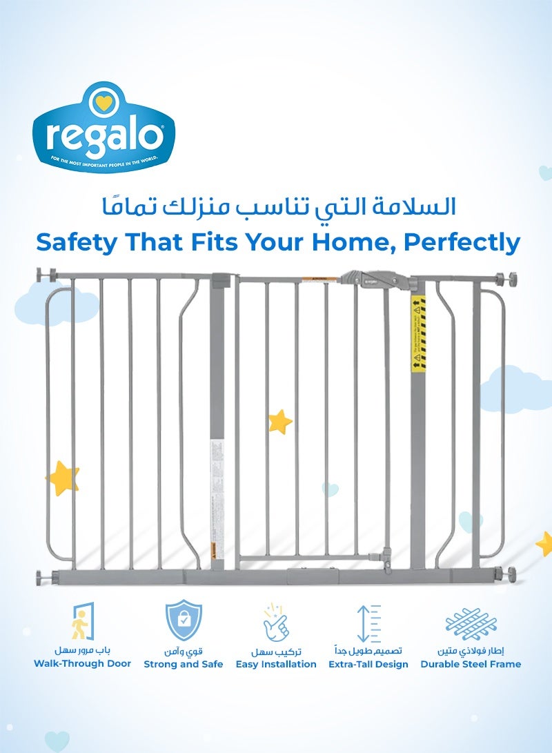 Regalo Easy Step Extra Wide Baby Safety Gate | 73.66-124.46 CM (29-49) Inches Wide | 76.2CM (30 Inches) Tall | Sturdy Metal | Pressure Mounted | One-Hand Walk-Thru | For Kids & Pets - Image 3