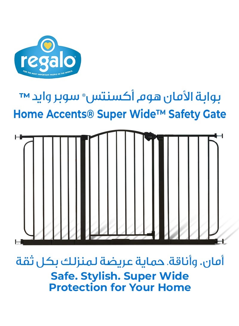 ريجالو بوابة أمان واسعة جدًا للأطفال أو الحيوانات الأليفة | إطار معدني قابل للتعديل يناسب الفتحات من 29 إلى 58 بوصة | تثبيت بالضغط مع باب | ارتفاع 30 بوصة | قابل للفتح | مع ملحقات | برونزي - Image 1