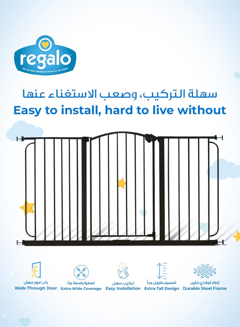 ريجالو بوابة أمان واسعة جدًا للأطفال أو الحيوانات الأليفة | إطار معدني قابل للتعديل يناسب الفتحات من 29 إلى 58 بوصة | تثبيت بالضغط مع باب | ارتفاع 30 بوصة | قابل للفتح | مع ملحقات | برونزي - Image 3