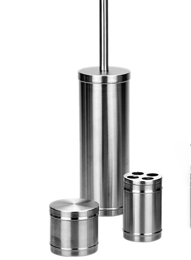 أمال طقم إكسسوارات للحمام مكون من موزع للصابون بتصميم دائري من الستانلس ستيل، لون فضي فضي (تصميم مستدير) - Image 4