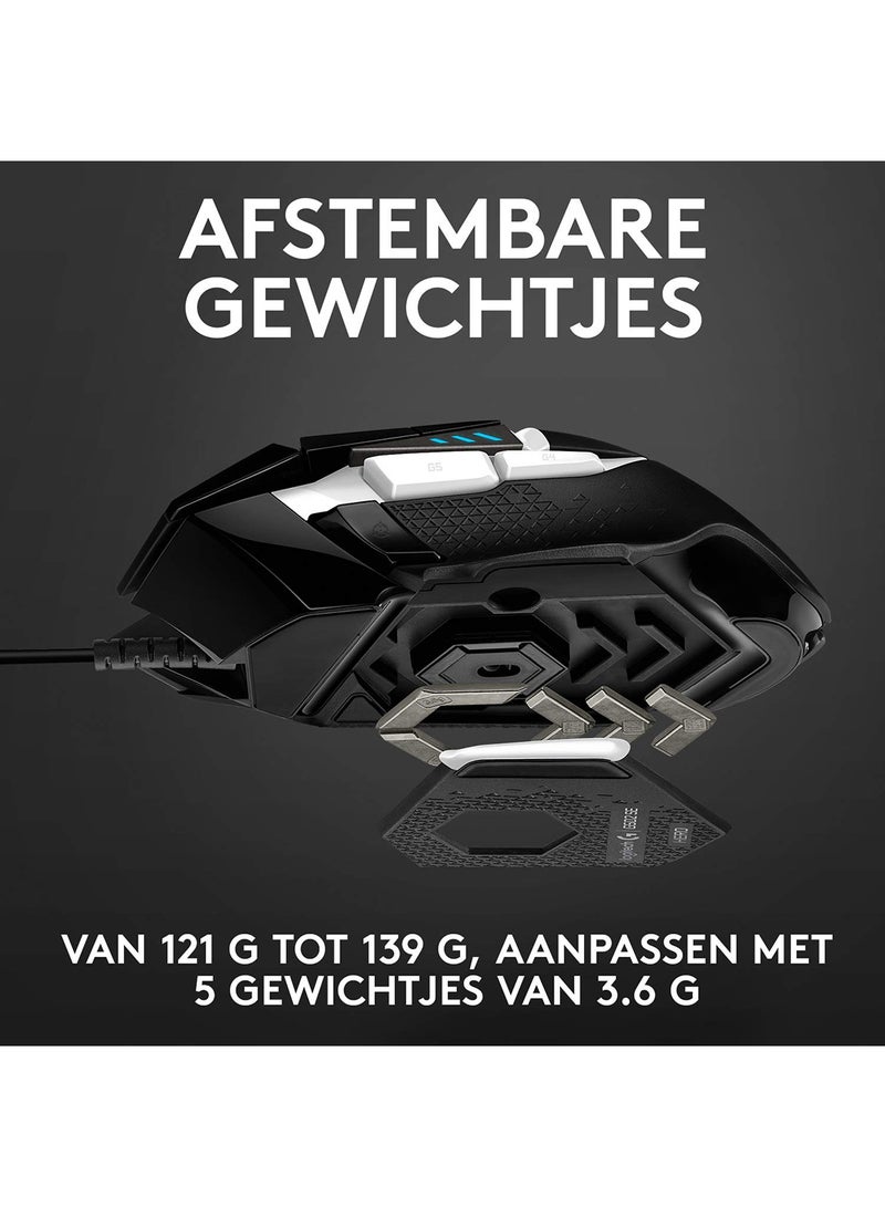 Logitech G502 Hero High Performance Gaming Mouse Special Edition, Hero 16K Sensor, 16 000 DPI, RGB, Adjustable Weights, 11 Programmable Buttons, On-Board Memory, PC/Mac - Black/White - Image 4
