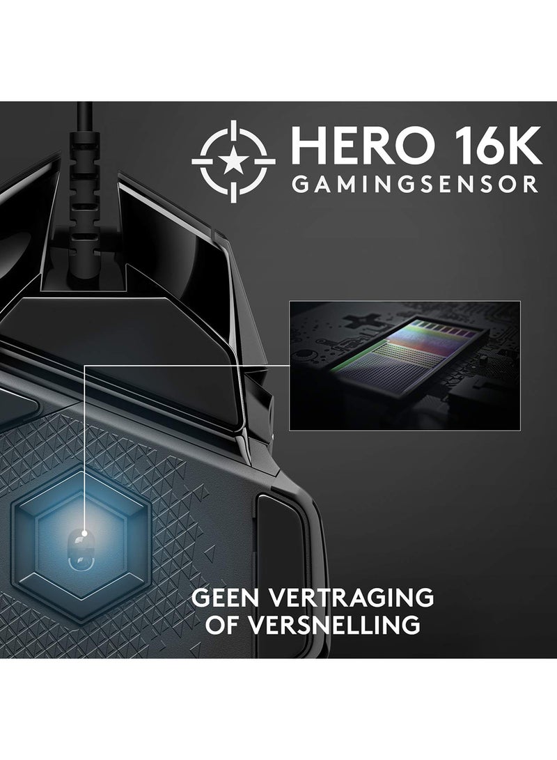 Logitech G502 Hero High Performance Gaming Mouse Special Edition, Hero 16K Sensor, 16 000 DPI, RGB, Adjustable Weights, 11 Programmable Buttons, On-Board Memory, PC/Mac - Black/White - Image 3
