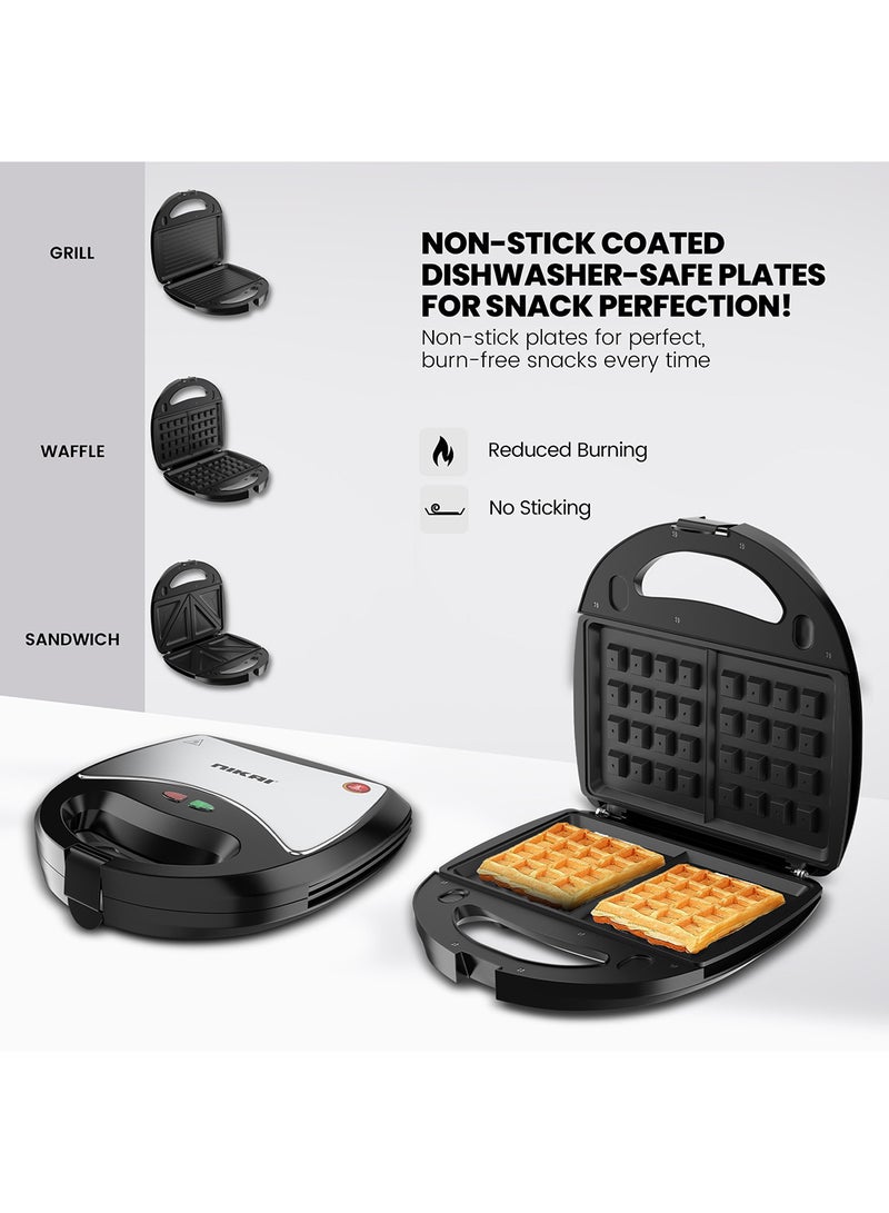 NIKAI - Sandwich Maker With 3 Detachable Plates 750 W NGT323D Black - Image 1
