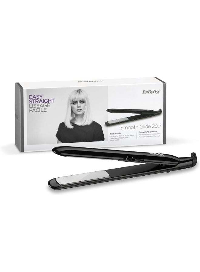 babyliss - Smooth Glide 230 Hair Straightener | Fast Heat Up Ceramic Coated Plates For Rapid Results | 2 Digital Temp Settings 200°C - 230°C | Breathe Easy With Auto Shut Off Function | ST240SDE Black/Silver - Image 1