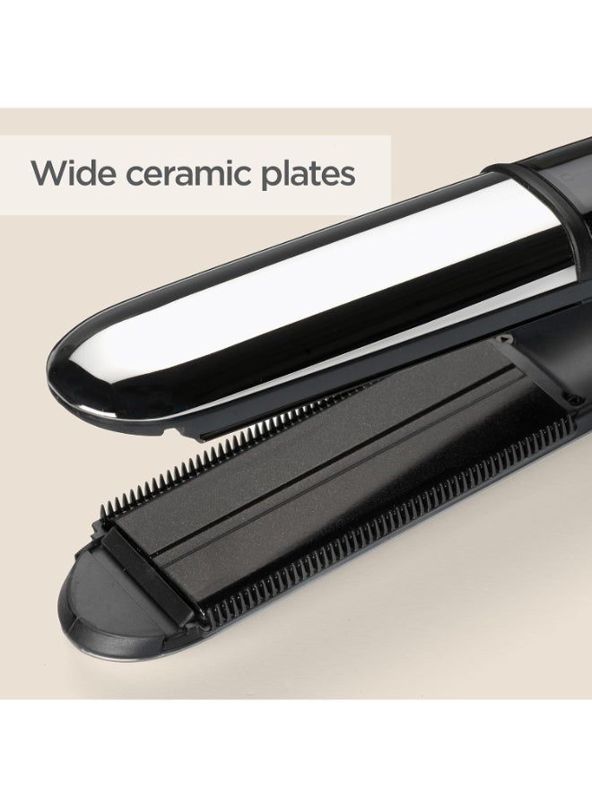 Steam Shine Styler Hair Straightener, Fast Heat-Up With 39mm Wide Diamond Ceramic Plates, 150°C to 230°C, 5 Heat Settings, Ionic Frizz Control, ST496SDE Black/Silver - pnsku/N44154702A/45/_/1720096403/9526c4be-ab91-4a3e-9dea-3a80bf331bdf