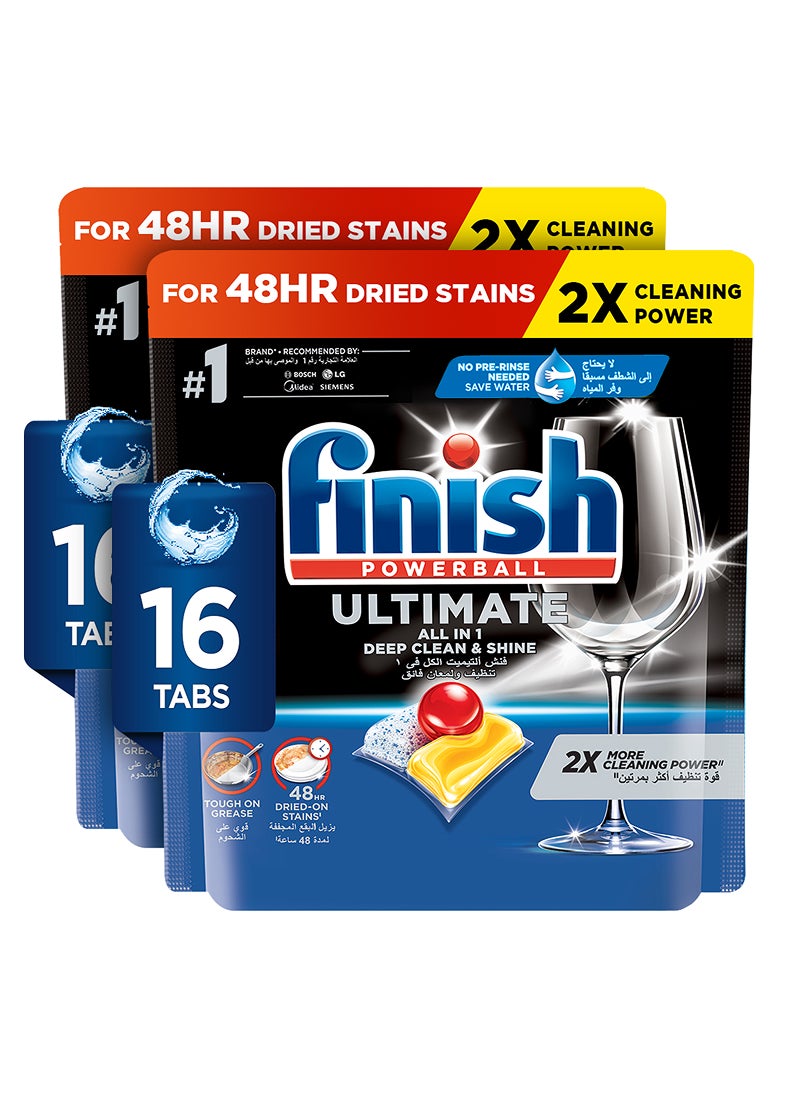 Finish Powerball Ultimate All In One Dishwasher Lemon Sparkle Scent 2 x 16 Tabs 206.4grams - Image 1