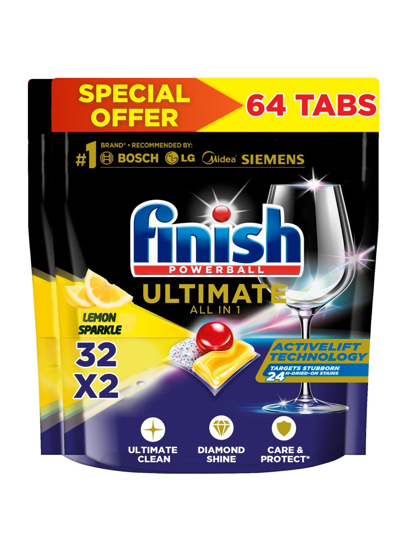 Finish - Quantum Ultimate Lemon Dishwasher, 32 Tabs, Pack Of 2 - Image 1