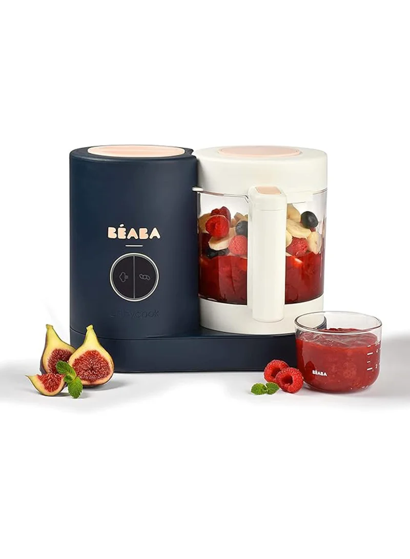 BEABA Babycook Neo - Baby Food Maker 4 In 1 Food Processor, Blender And Cooker - Soft Steamer Cooking Quick Homemade Baby Food - Glass Bowl - Stainless Steel Tub - Night Blue