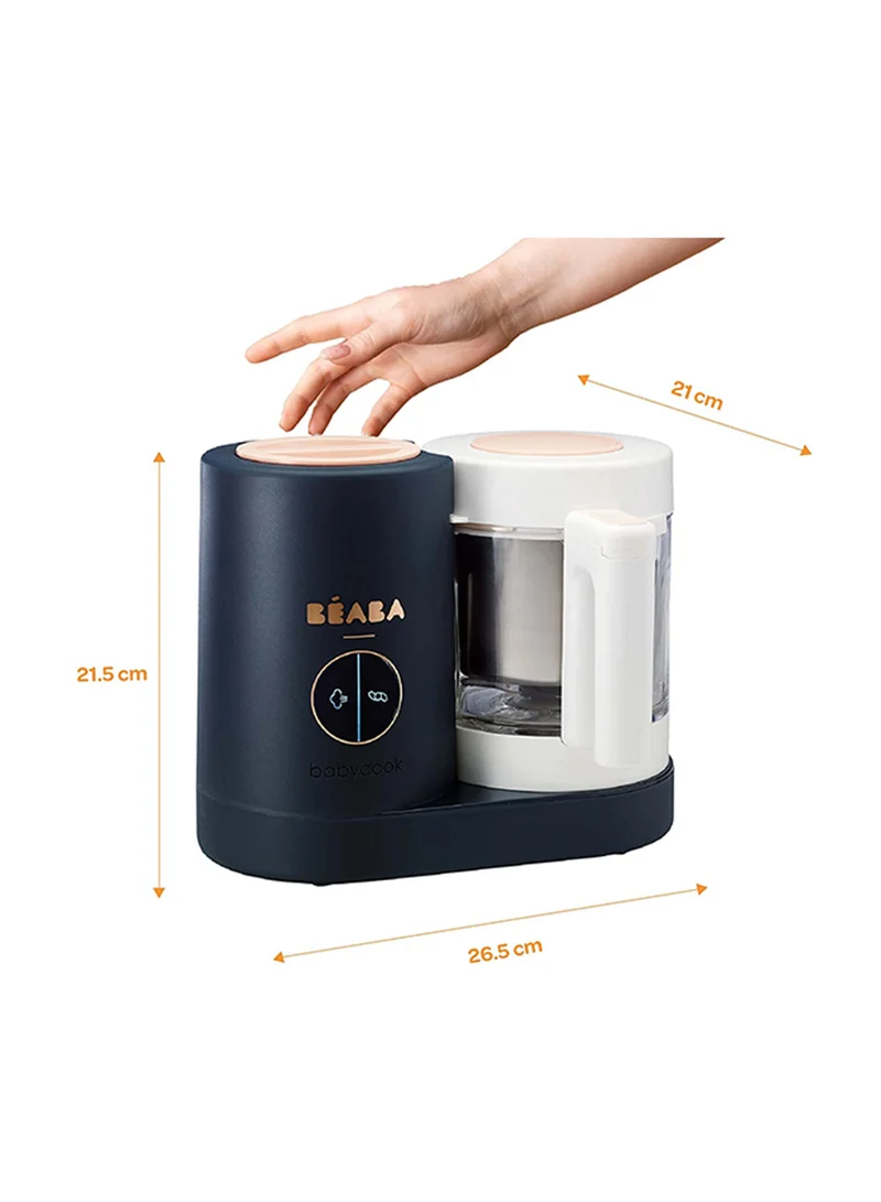 BEABA Babycook Neo - Baby Food Maker 4 In 1 Food Processor, Blender And Cooker - Soft Steamer Cooking Quick Homemade Baby Food - Glass Bowl - Stainless Steel Tub - Night Blue