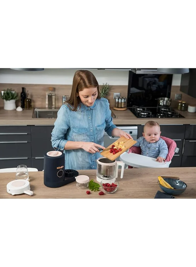 BEABA Babycook Neo - Baby Food Maker 4 In 1 Food Processor, Blender And Cooker - Soft Steamer Cooking Quick Homemade Baby Food - Glass Bowl - Stainless Steel Tub - Night Blue
