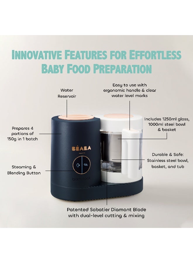 Beaba Babycook Neo 4-in-1 Baby Food Maker, Steam, Blend, Reheat and Defrost, Eco-Friendly Glass Bowl, 1250ml Capacity, BPA-Free, Night Blue Color - Image 4