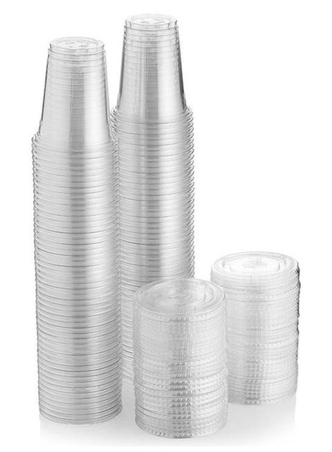 50-Piece Disposable Plastic Juice Cup With Lid 12oz Clear