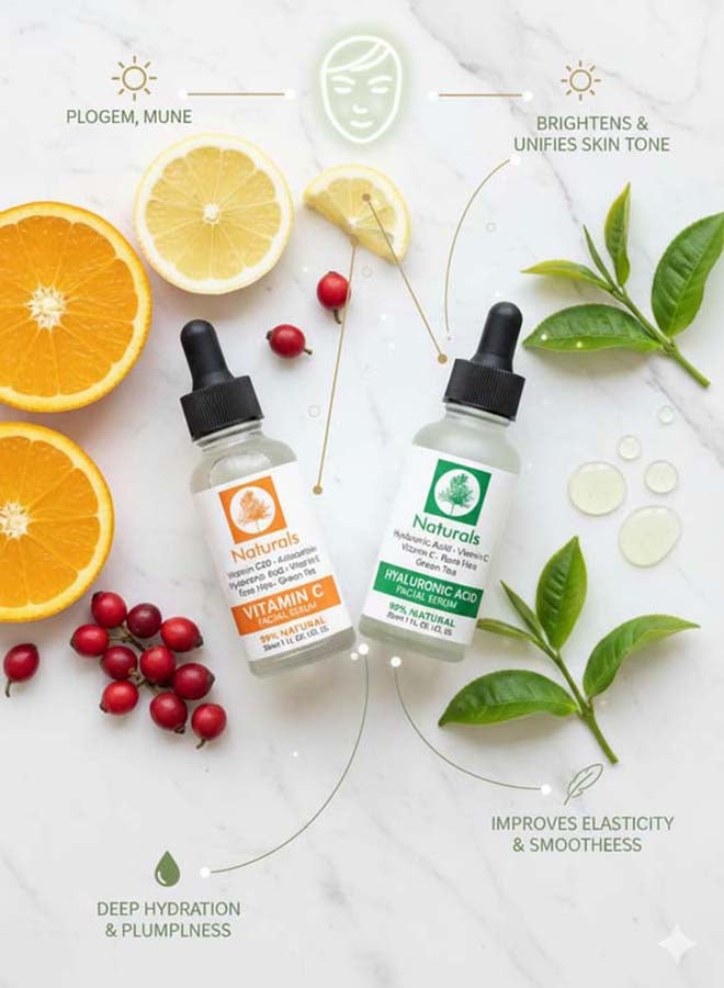 NATURALS Vitamin C-Facial Serum+ Hyaluronic Acid Serum 30ml - Image 2