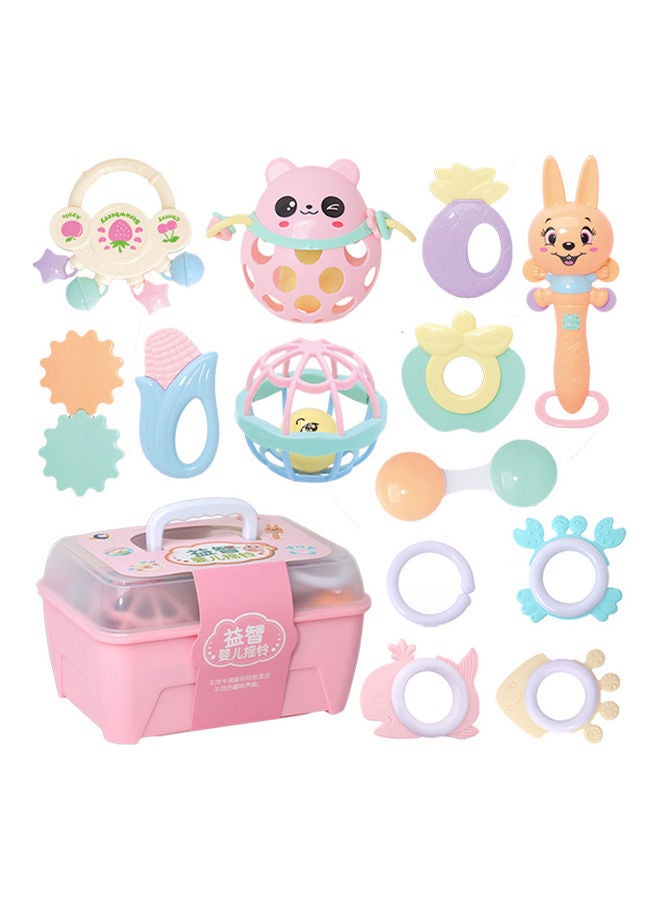 13-Piece Multi-Shaped Baby Rattle Toy Set With Pink Storage Box - Image 1