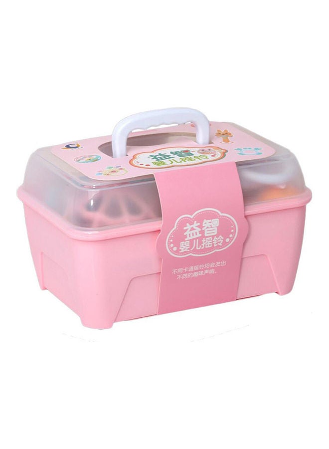 13-Piece Multi-Shaped Baby Rattle Toy Set With Pink Storage Box - Image 2