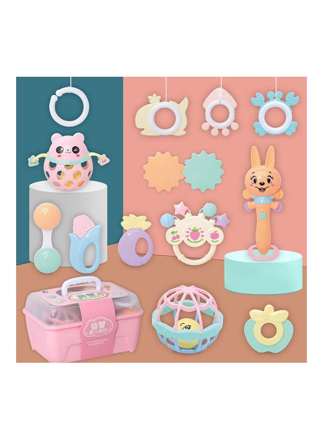13-Piece Multi-Shaped Baby Rattle Toy Set With Pink Storage Box - Image 3
