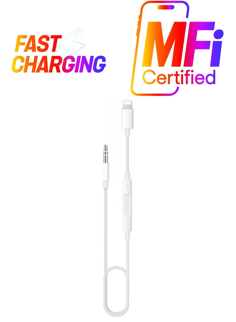 Generic Lightning To 3.5mm Male Aux Audio Cable For iPhone 8 & 8 Plus White  - Image 1