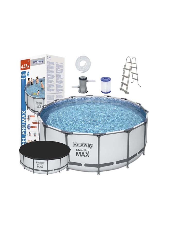 Bestway Steel Pro Frame Pool Set(Pool Filter Pump Ladder Ground Cloth Cover) 457x122cm  - Image 1
