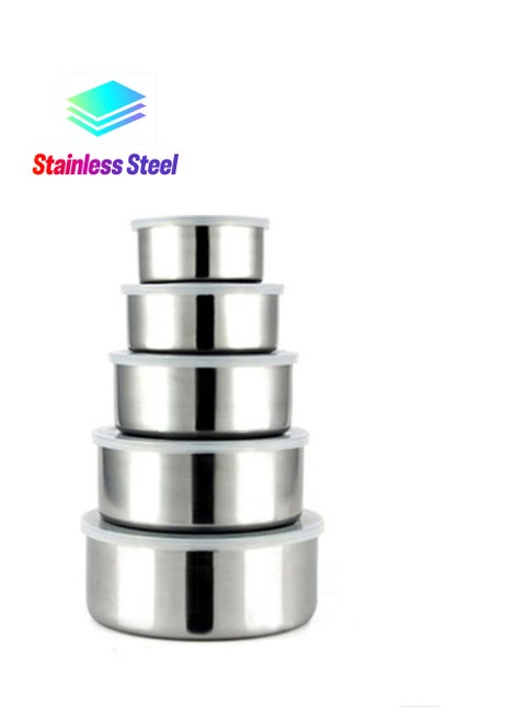 5-Piece Stainless Steel Airtight Food Storage Container Silver 18x8x7cm