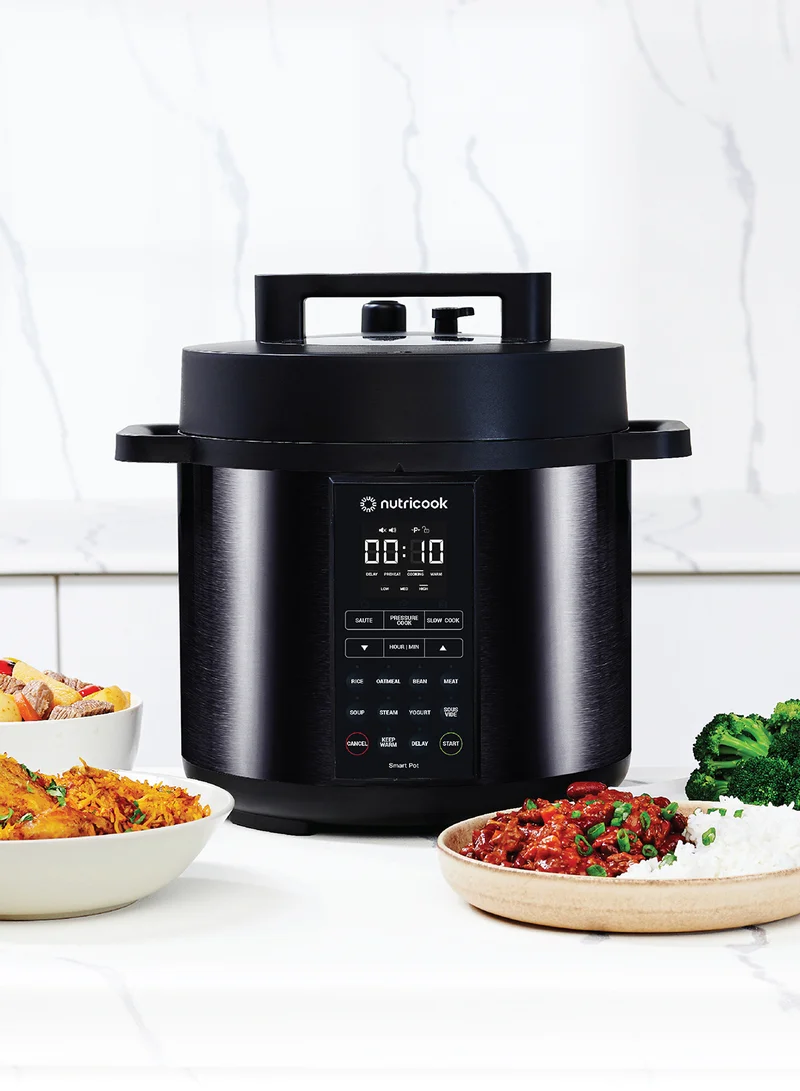 nutricook Electric Pressure Cooker, 6 Liters, Smart Pot 2,9 In 1 Rice Cooker, Slow Cooker, Steamer, Sauté Pot, Yogurt Maker & More, 12 Smart Programs With New Smart Lid, 2 Years Warranty 6 L 1000 W SP204K Black