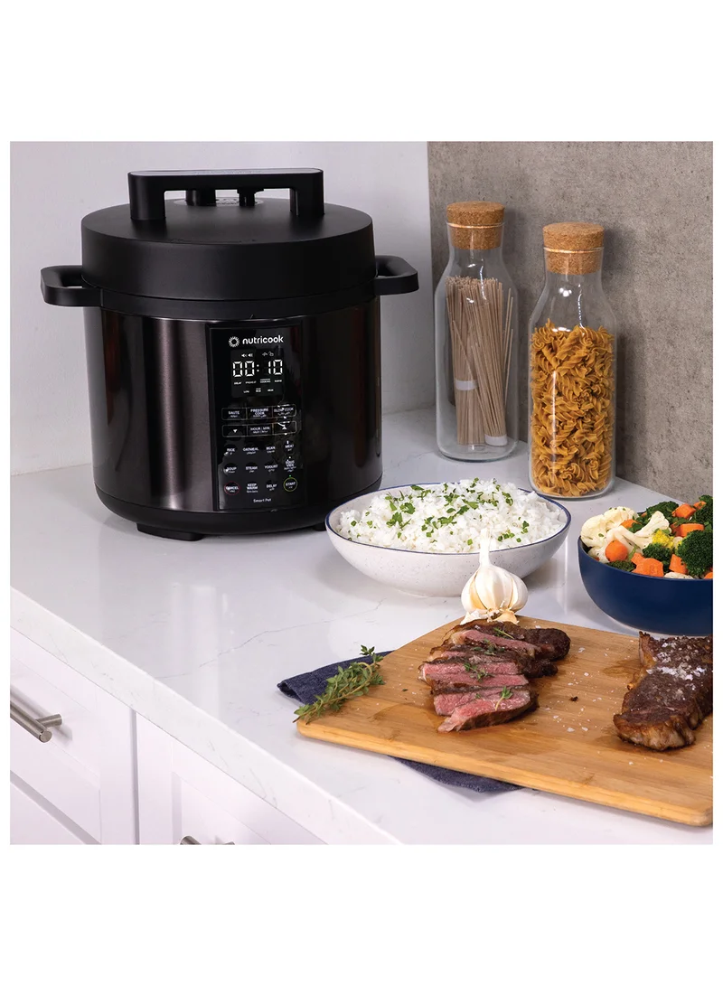 nutricook Electric Pressure Cooker, 6 Liters, Smart Pot 2,9 In 1 Rice Cooker, Slow Cooker, Steamer, Sauté Pot, Yogurt Maker & More, 12 Smart Programs With New Smart Lid, 2 Years Warranty 6 L 1000 W SP204K Black