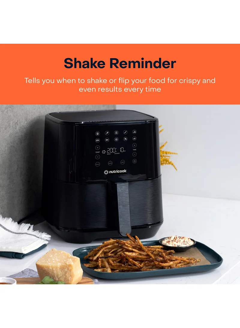 nutricook Air Fryer 2 Led One Touch Screen With 10 Presets, Preheat Celsius To Fahrenheit Conversion Auto Shut Off And Shake Reminder 5.5 L 1700 W AF205K Black
