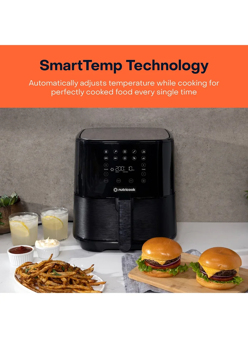nutricook Air Fryer 2 Led One Touch Screen With 10 Presets, Preheat Celsius To Fahrenheit Conversion Auto Shut Off And Shake Reminder 5.5 L 1700 W AF205K Black
