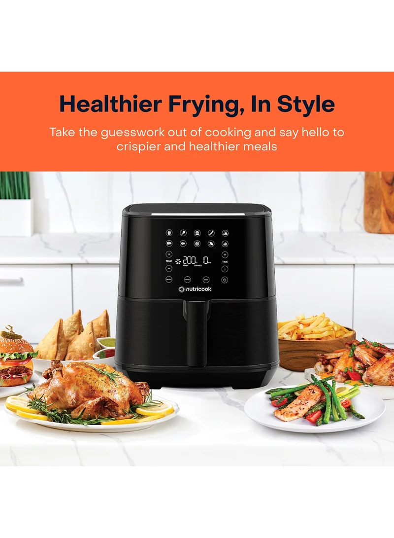 nutricook Air Fryer 2 Led One Touch Screen With 10 Presets, Preheat Celsius To Fahrenheit Conversion Auto Shut Off And Shake Reminder 5.5 L 1700 W AF205K Black