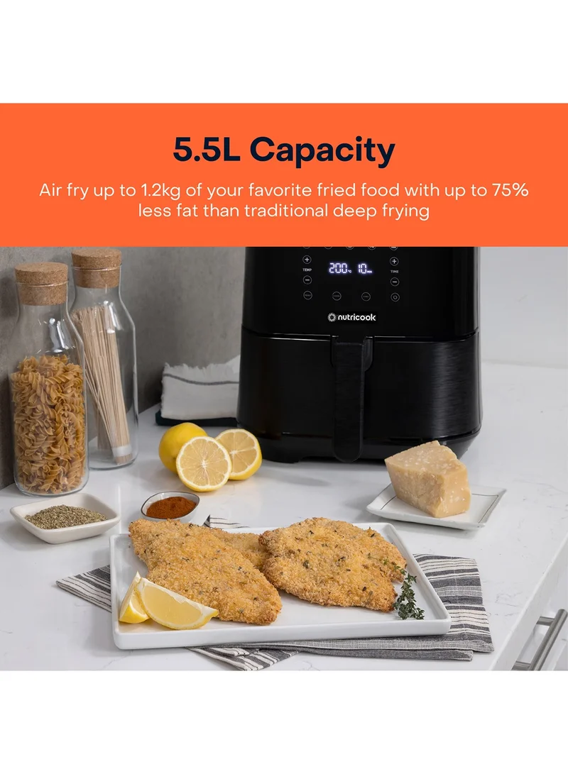 nutricook Air Fryer 2 Led One Touch Screen With 10 Presets, Preheat Celsius To Fahrenheit Conversion Auto Shut Off And Shake Reminder 5.5 L 1700 W AF205K Black