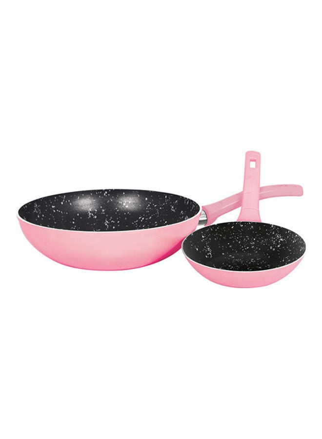 Grandi Wok And Fry Pan Combo Pink/Black 26-18cm