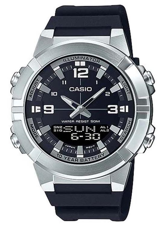 كاسيو ساعة يد رقمية بعقارب بسوار من الراتينج بسوار من الراتينج طراز AMW-870-1AVDF - 52 مم - لون أسود للرجال - Image 1