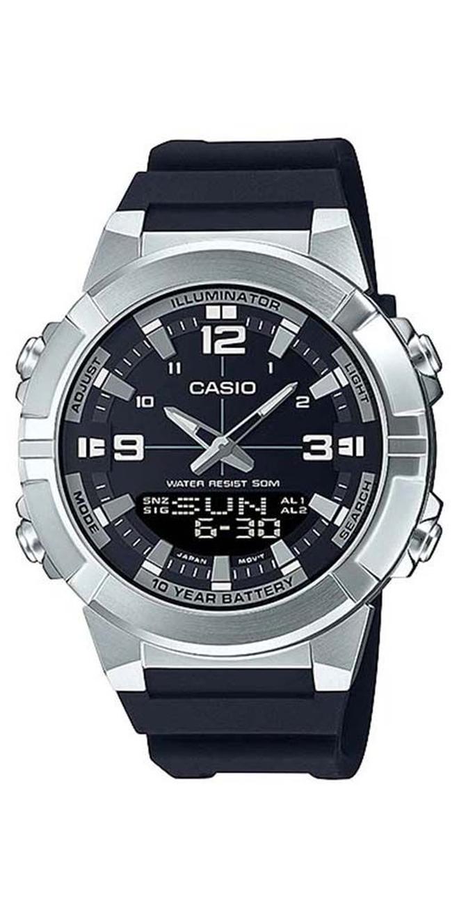 CASIO Men's Analog Digital World Time Resin Strap Watch AMW-870-1AVDF - 52 mm - Black - Image 1
