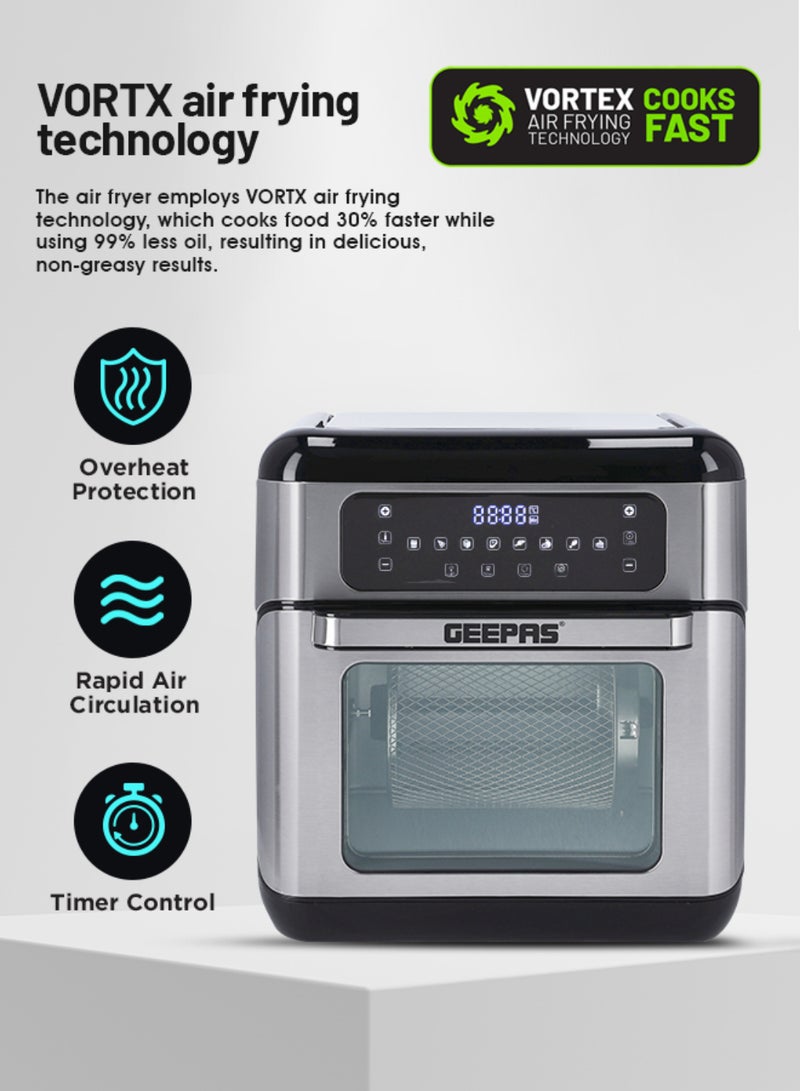 GEEPAS Air Fryer Oven Digital 9-In-1 Convection Air Fryer 10 L| Toaster Oven Combo Rotisserie & Dehydrator| Oil-Free Countertop Oven With Led Digital Touchscreen| 90 Min Timer 10 L 1500 W GAF37518 Silver/Black  - Image 3