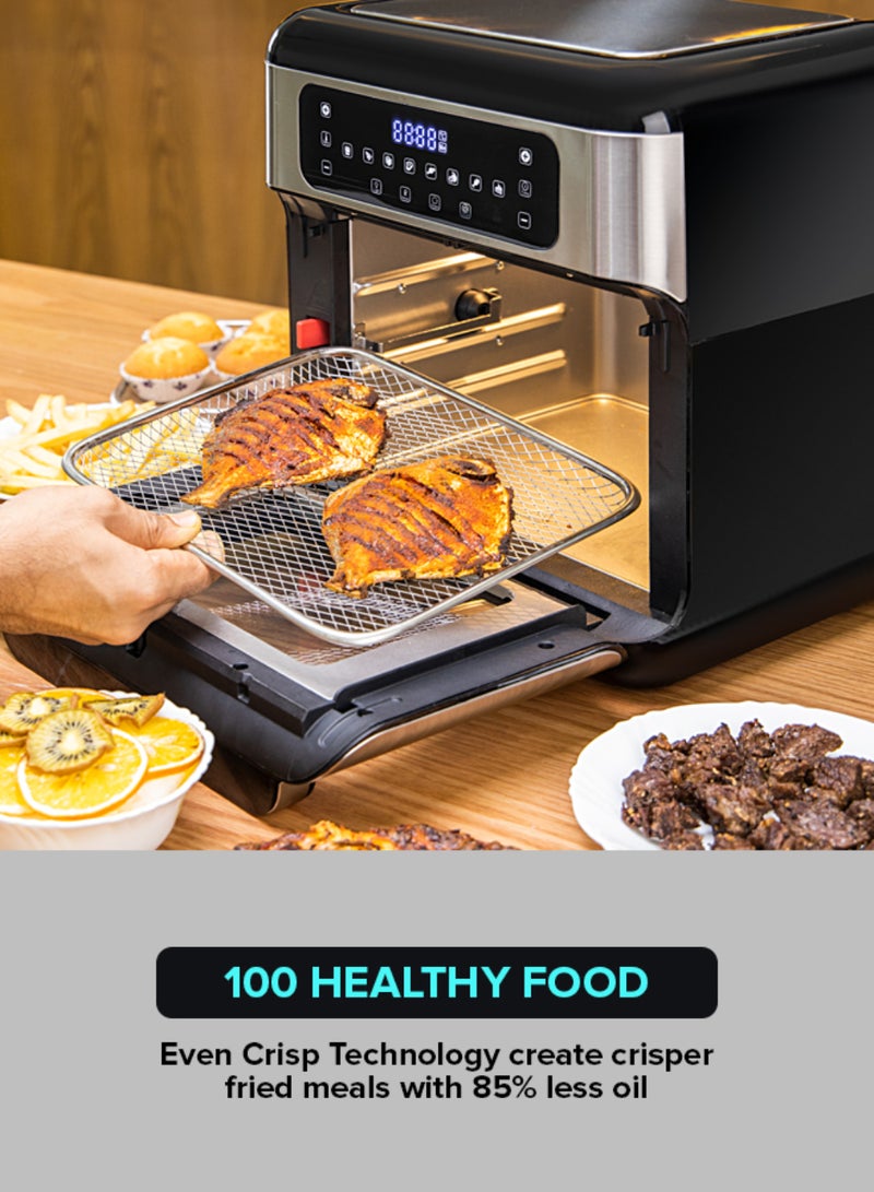 GEEPAS Air Fryer Oven Digital 9-In-1 Convection Air Fryer 10 L| Toaster Oven Combo Rotisserie & Dehydrator| Oil-Free Countertop Oven With Led Digital Touchscreen| 90 Min Timer 10 L 1500 W GAF37518 Silver/Black  - Image 2