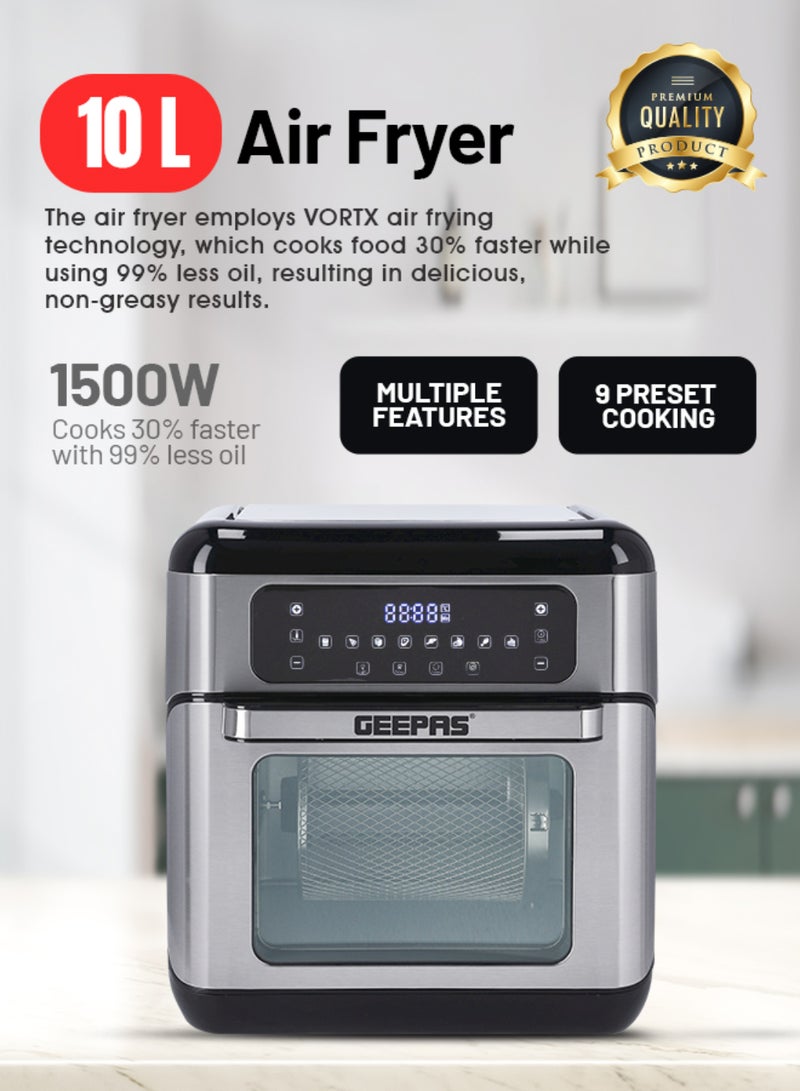 GEEPAS Air Fryer Oven Digital 9-In-1 Convection Air Fryer 10 L| Toaster Oven Combo Rotisserie & Dehydrator| Oil-Free Countertop Oven With Led Digital Touchscreen| 90 Min Timer 10 L 1500 W GAF37518 Silver/Black  - Image 5