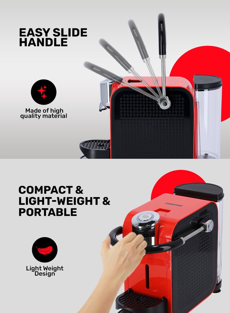 GEEPAS - Capsule Coffee Machine | Single Serve Coffee Brewer with Single-Cup | Quick Brew Technology, Programmable Features, One Touch Function | 2 Years Warranty 0.6 L 1145 W GCM41509 Red/Black - Image 1